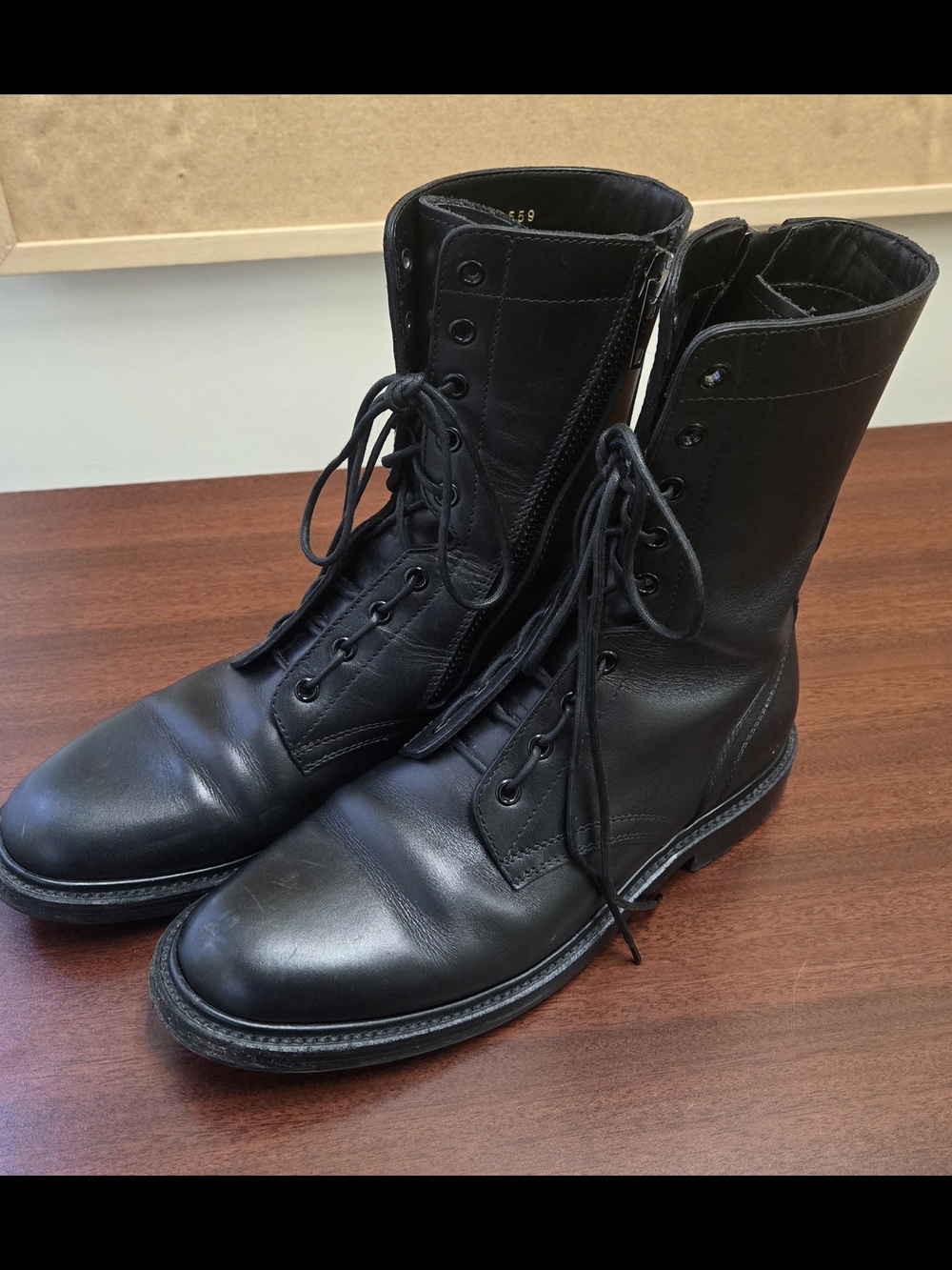 Celine Side Zip Leather Lace-up Combat Boots